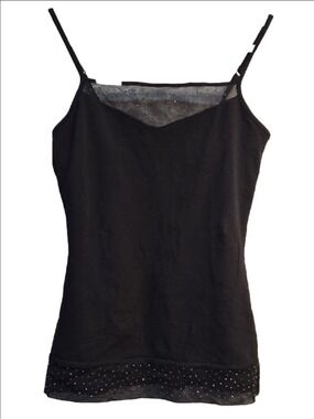 Express Black Sheer Dot-Trim Camisole Size S